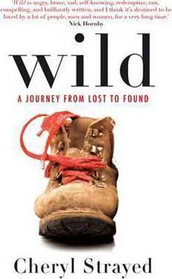 Wild by Cheryl Strayed book cover with image of brown hiking shoe with red shoelaces