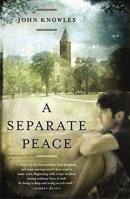 Books Set In New Hampshire, A Separate Peace by John Knowles, book cover with young boy staring out at a clock tower