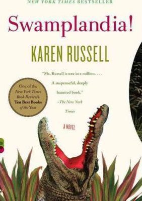 Books About Florida Everglades Swamplandia! by Karen Russell book cover with the snapping green aligator