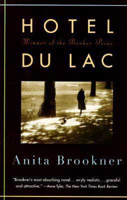 Hotel du Lac by Anita Brookner book cover with a shadowed woman walking down a pathway