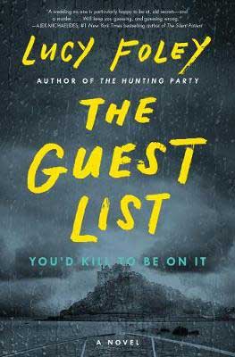 2020 Spooky Books, The Guest List Lucy Foley book cover with mansion on an island in the rain