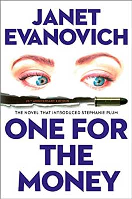 Books Set in New Jersey, One For The Money by Janet Evanovich, book cover with blue eyes watching a bullet go by