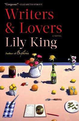 New books set in Massachusetts, Writers & Lovers by Lily King, book cover with pink table covered with fruits, presents, and flowers