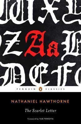 The Scarlet Letter by Nathaniel Hawthorne book cover with the alphabet in white except for a red A