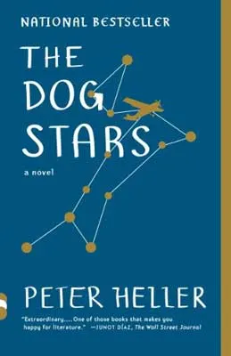 The Dog Stars by Peter Heller book cover with stars linked like shape of dog in blue sky